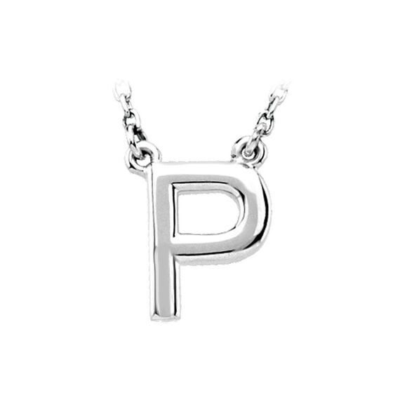 14K White Gold Kendall Collection Block Initial P Necklace 16 Inch